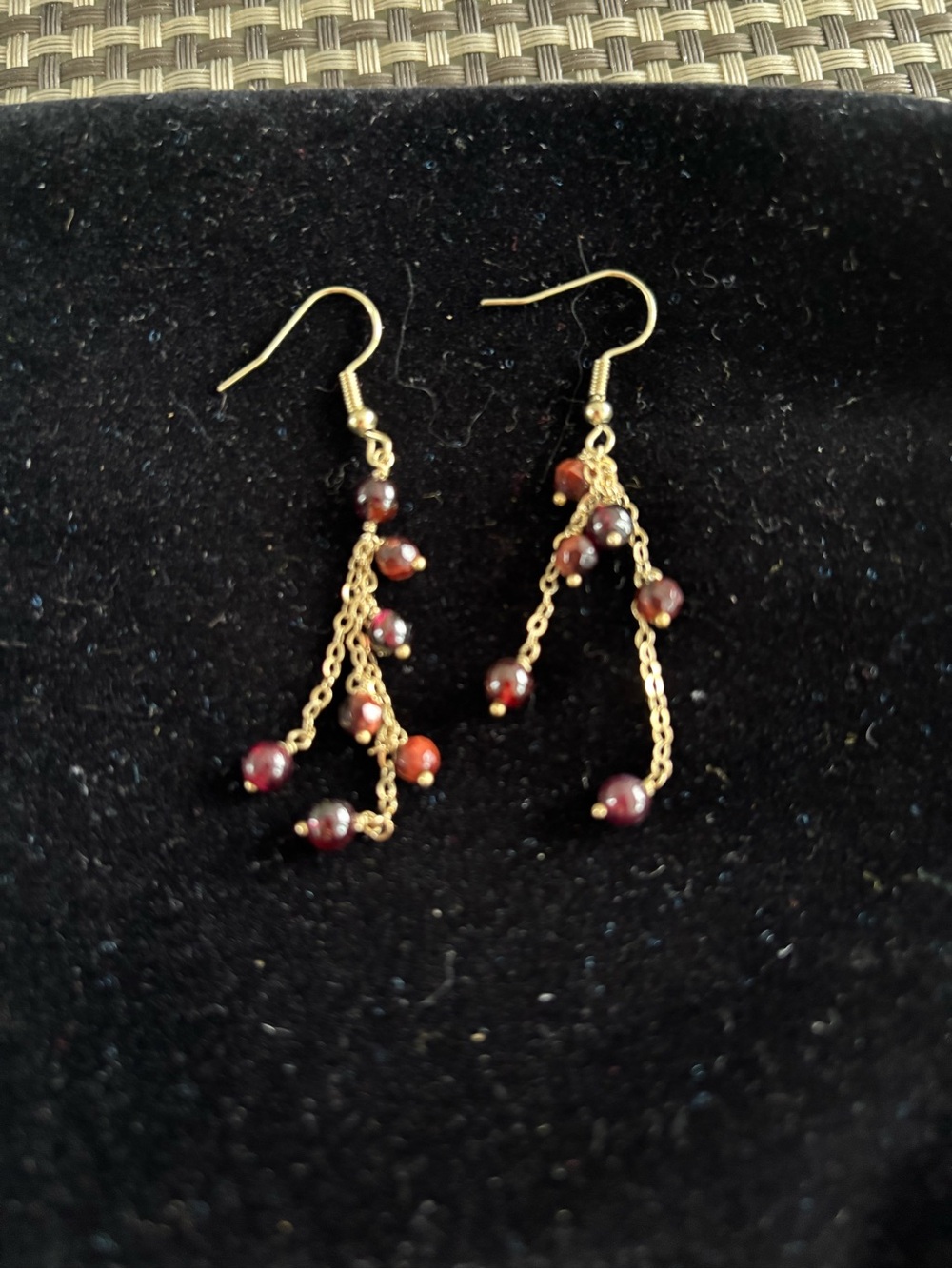 Gold Chain Drop Earrings with Red Beads - Women Jewelry